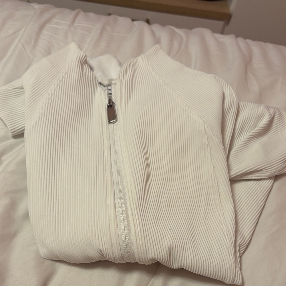 Athleta Women's Cream Ribbed Bomber Jacket